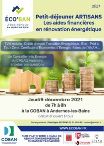 Petit-déjeuner Artisans Aides financières rénovation énergétique - 9 décembre 2021 COBAN